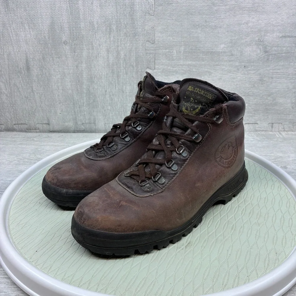 Vintage La Sportiva Skywalk Hiking Mountaineer Boots Mens 43 Brown Leather Italy